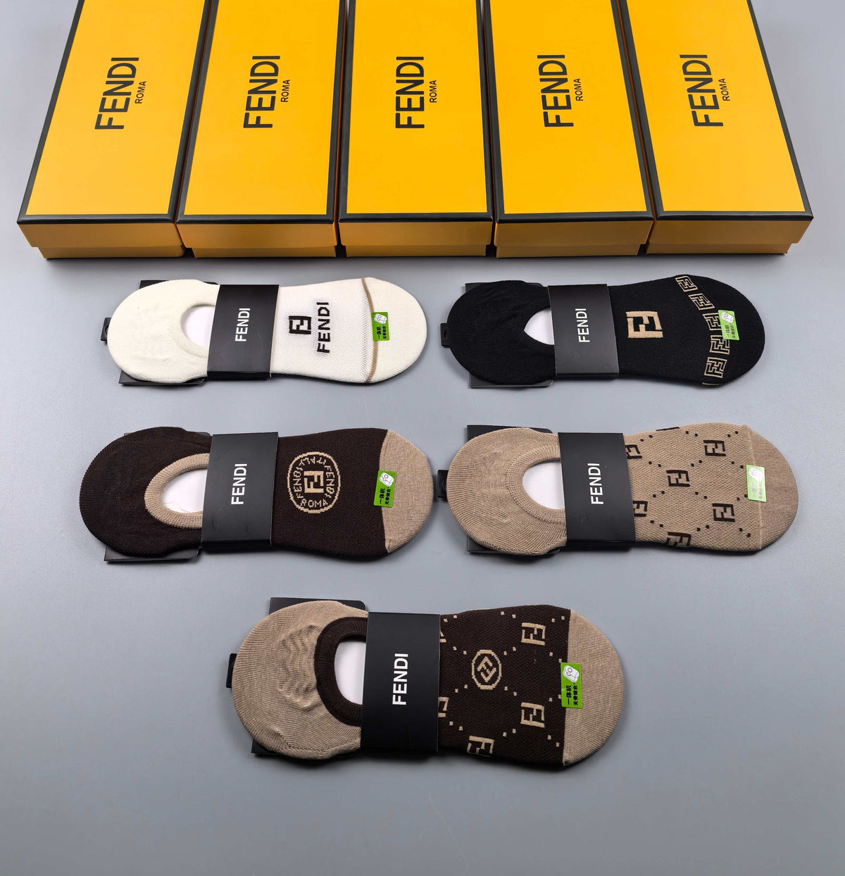Fendi Small Graphic Details No-Show Socks - 5-Pair Set
