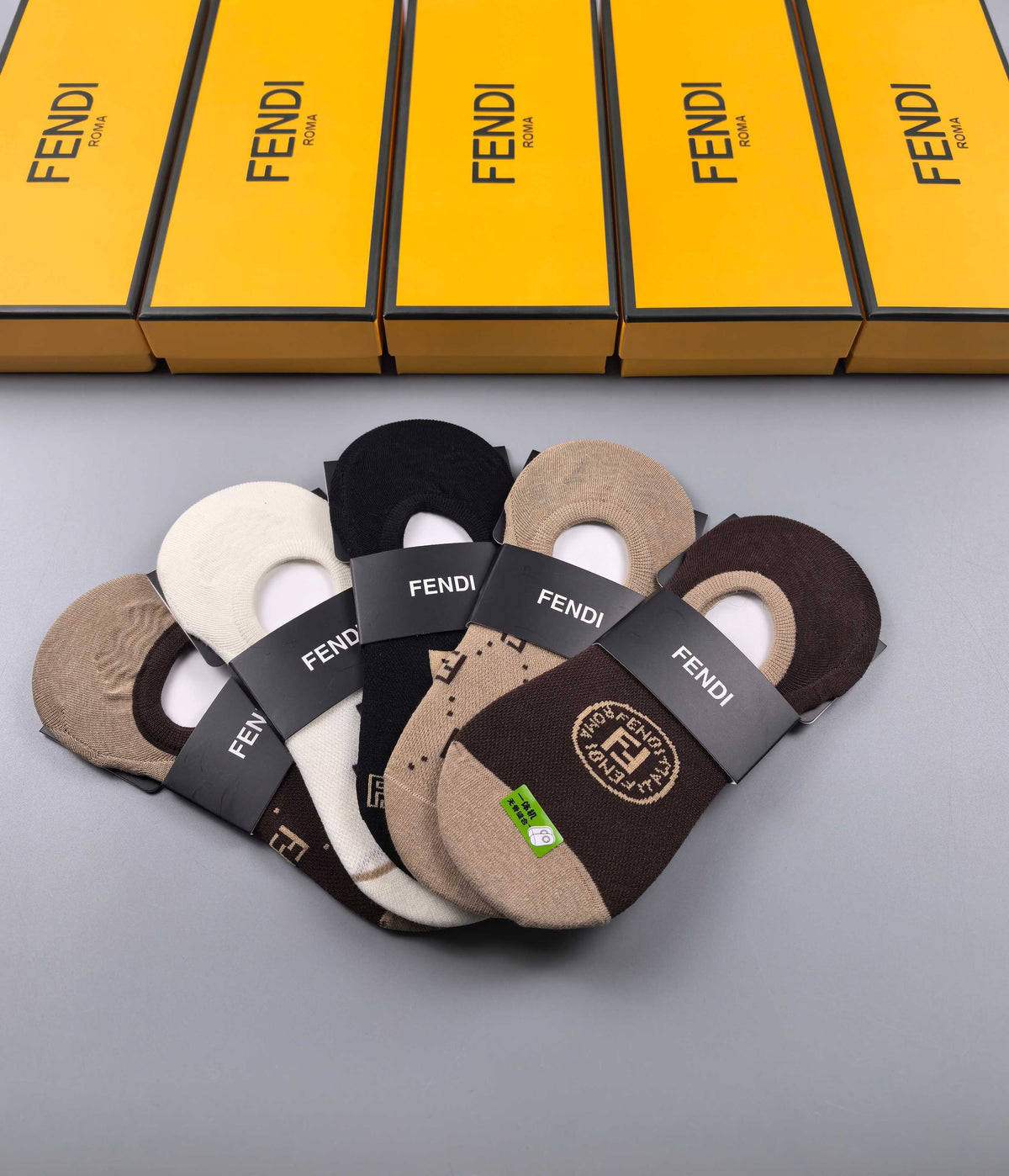 Fendi Small Graphic Details No-Show Socks - 5-Pair Set