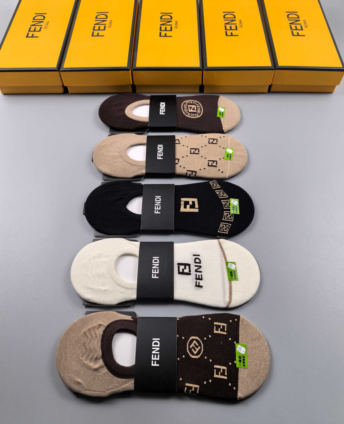 Fendi Small Graphic Details No-Show Socks - 5-Pair Set