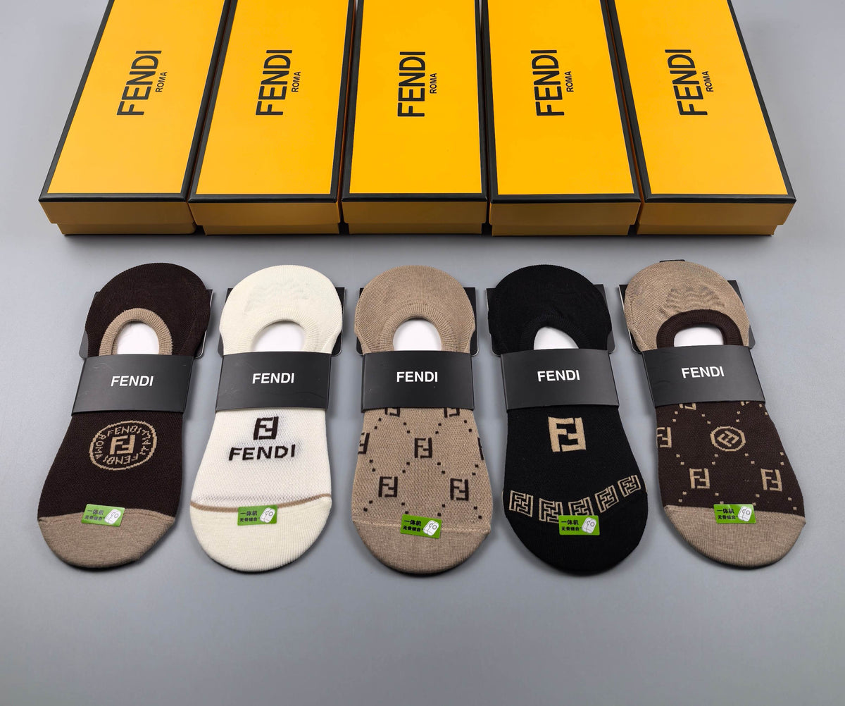 Fendi Small Graphic Details No-Show Socks - 5-Pair Set
