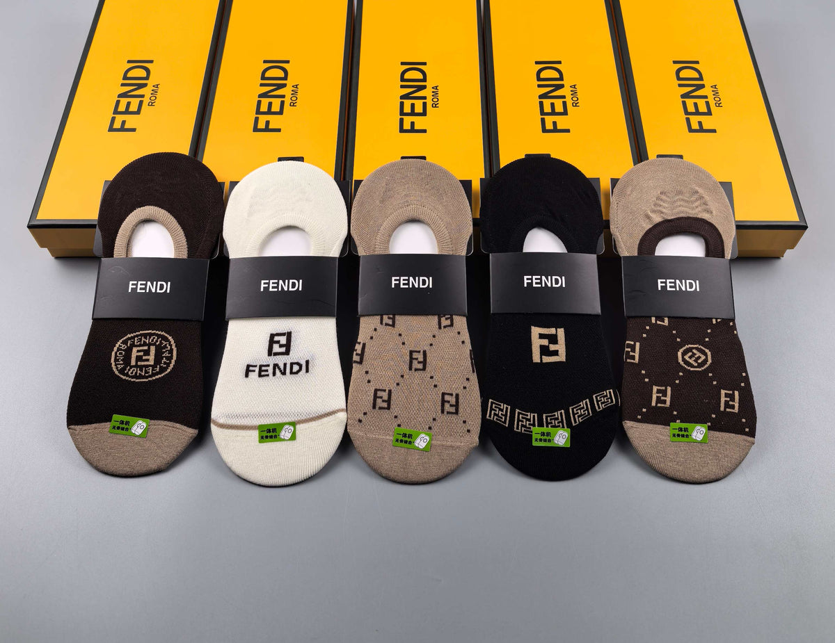 Fendi Small Graphic Details No-Show Socks - 5-Pair Set