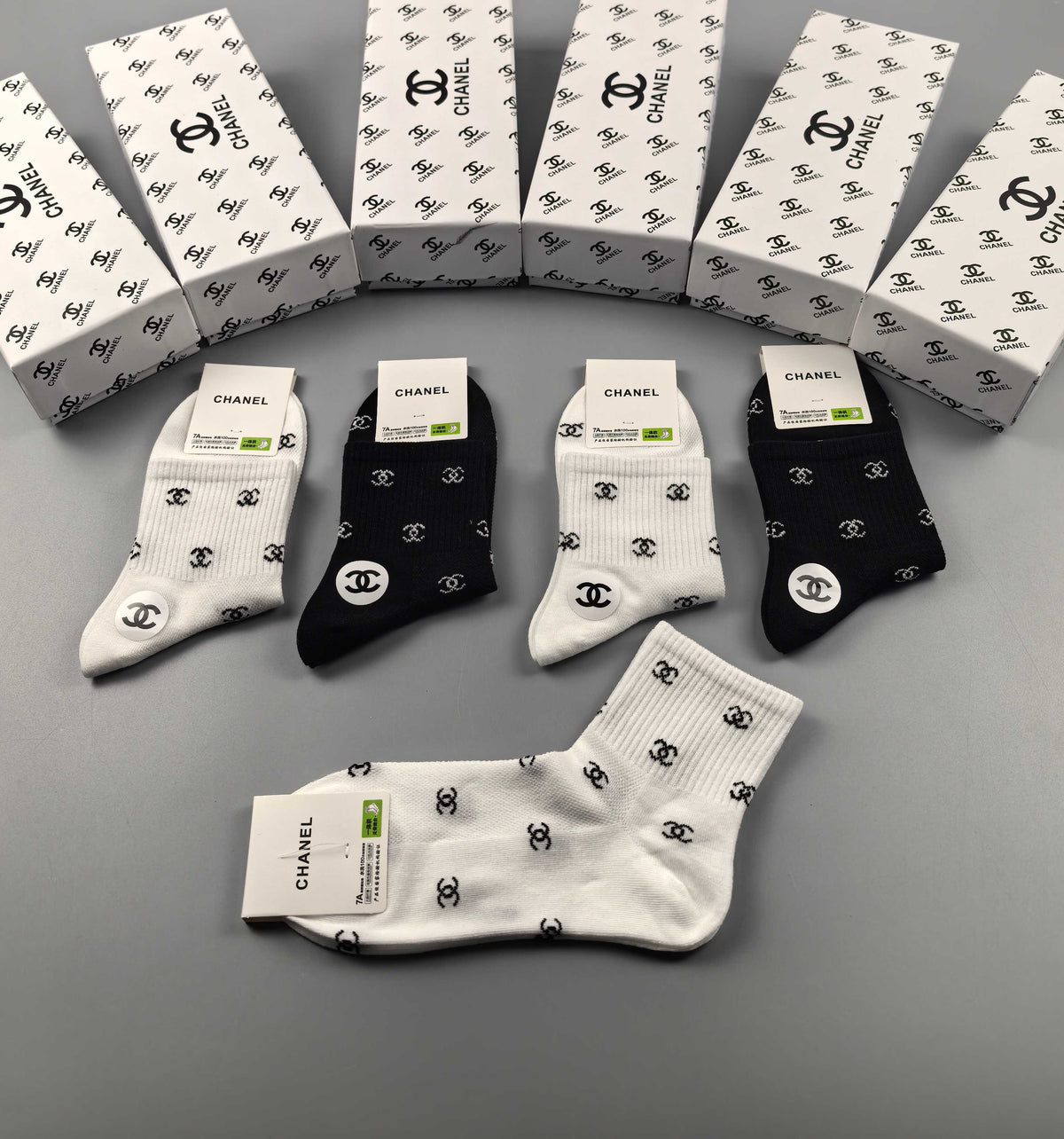 Chanel Monochrome Ankle Ankle Socks 5-Pair Box Collection