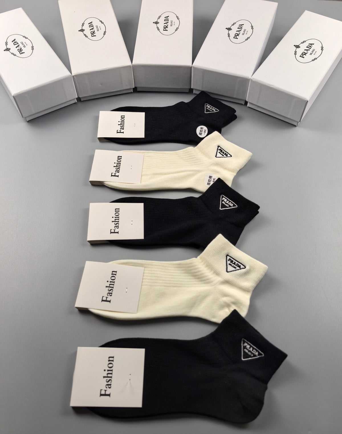 Prada Small Triangle Details Ankle Socks - 5-Pair Set