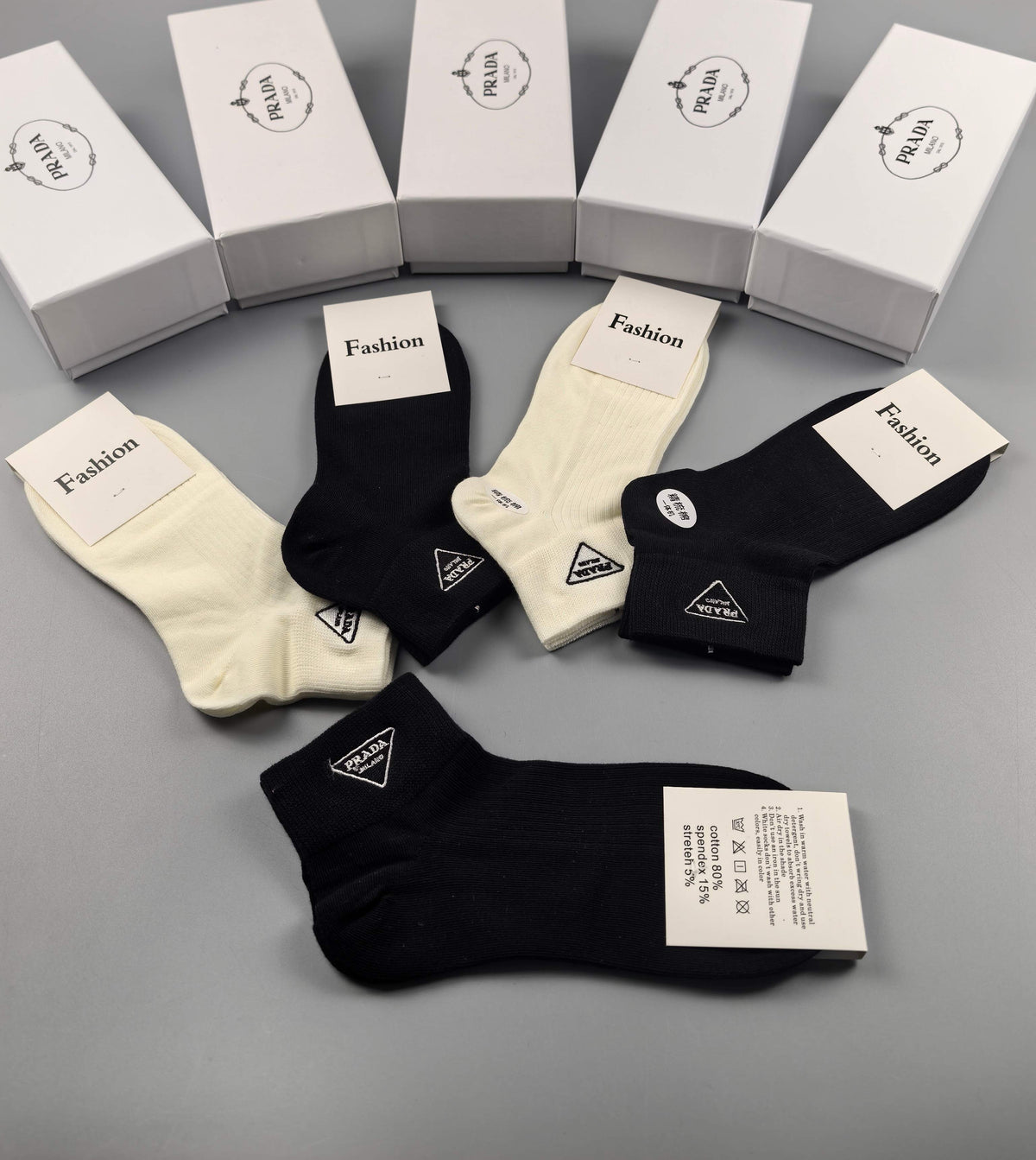Prada Small Triangle Details Ankle Socks - 5-Pair Set