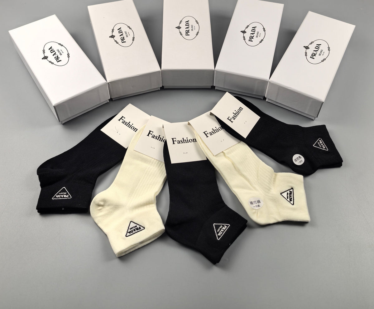 Prada Small Triangle Details Ankle Socks - 5-Pair Set