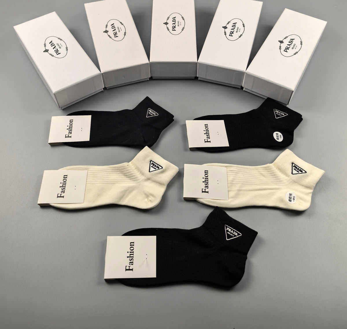 Prada Small Triangle Details Ankle Socks - 5-Pair Set