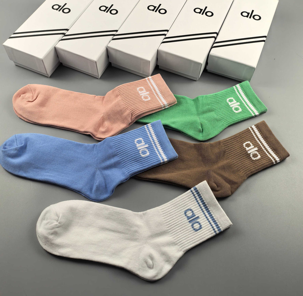 Unbranded Soft Pastel Crew Crew Socks 5-Pair Box Collection