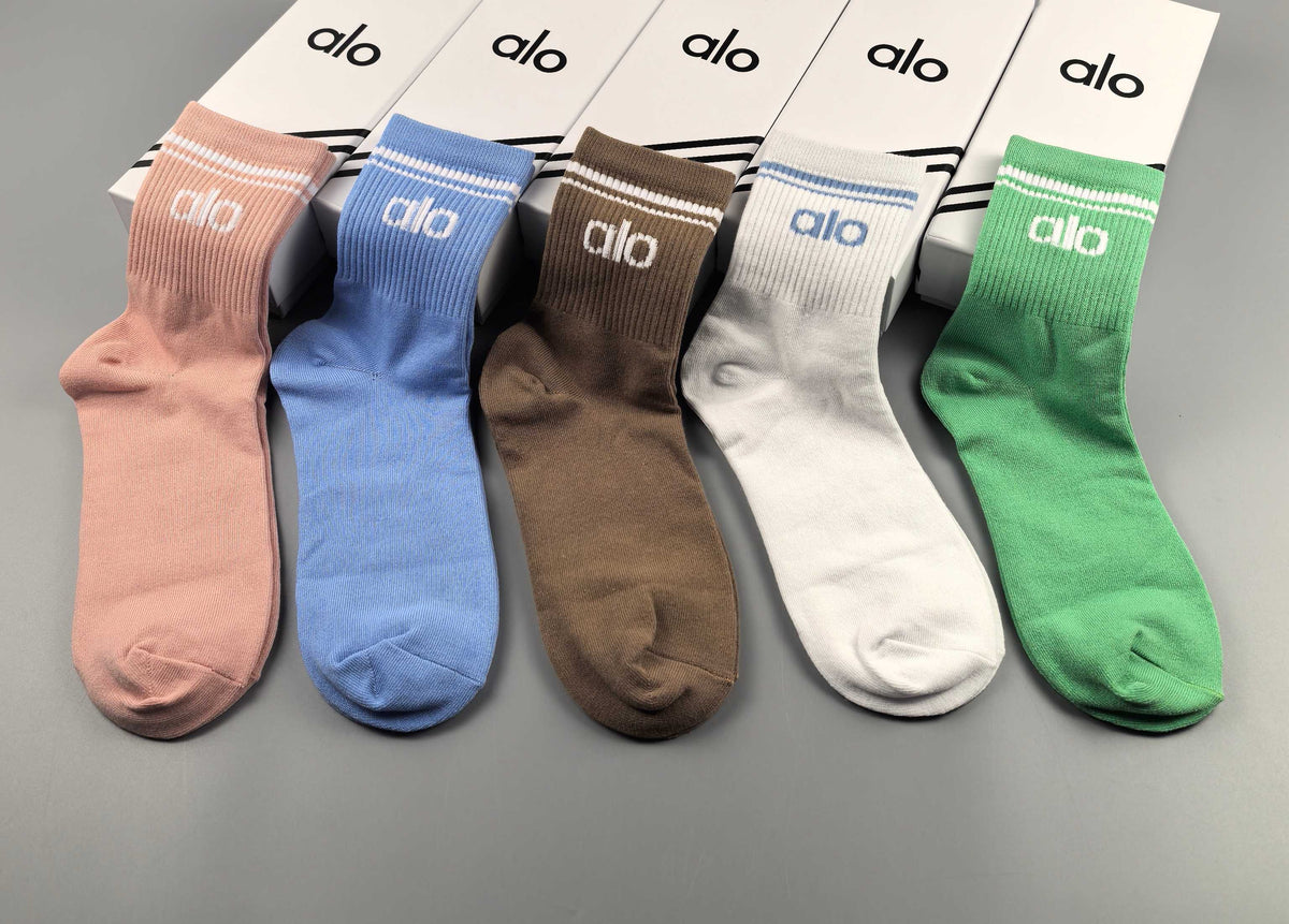 Unbranded Soft Pastel Crew Crew Socks 5-Pair Box Collection