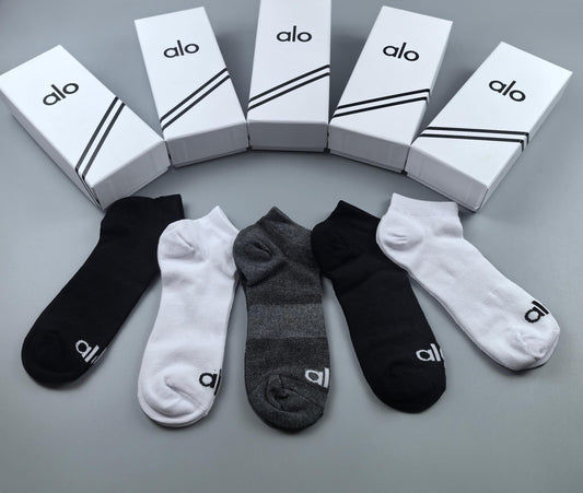 Alo Cotton Visible Cuff, Colour And Emblem Details No-Show Socks - 5-Pair Set