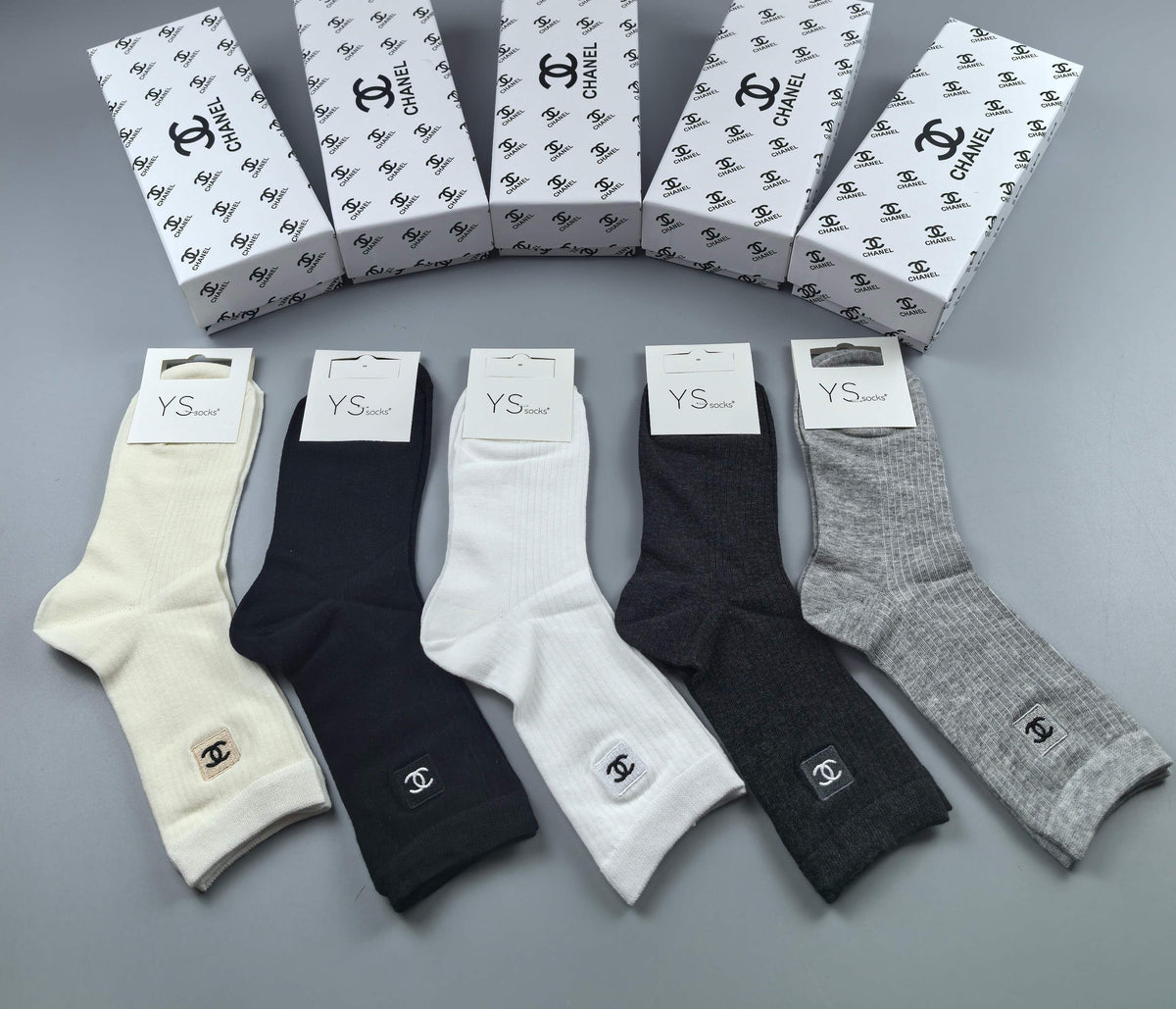 Chanel Neutral Ankle Ankle Socks 5-Pair Box Collection Essentials