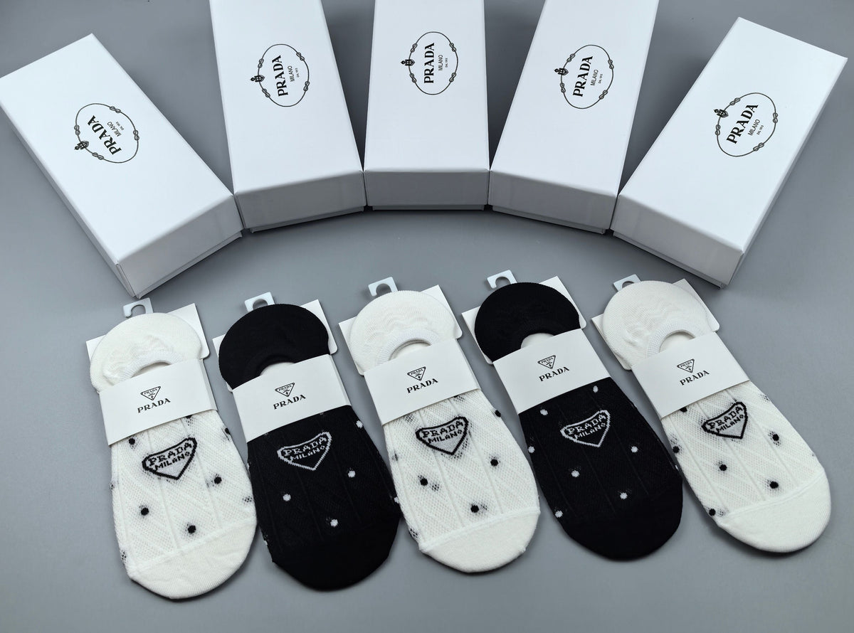 Prada Combed Cotton No-Show Socks - 5-Pair Box