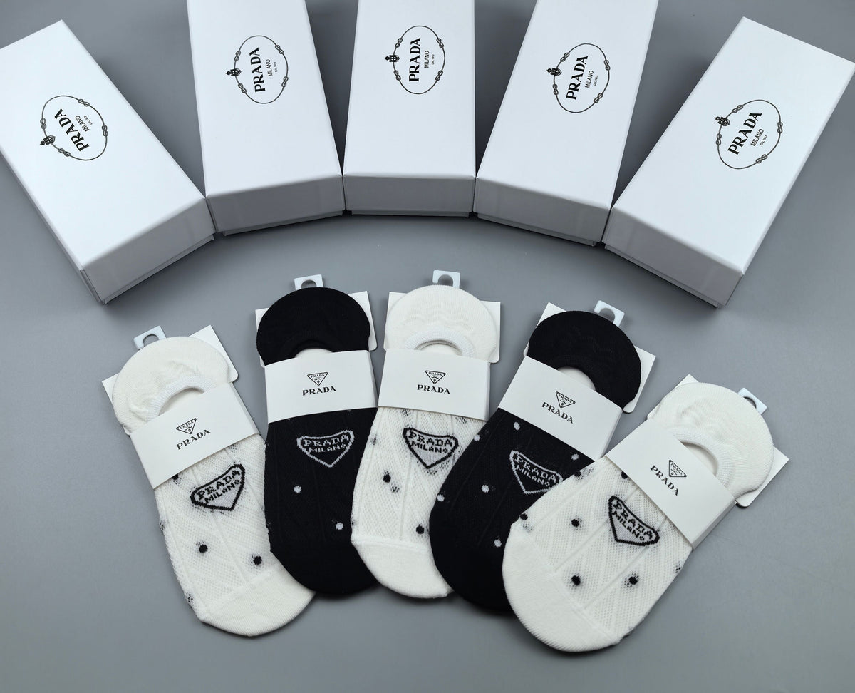 Prada Combed Cotton No-Show Socks - 5-Pair Box