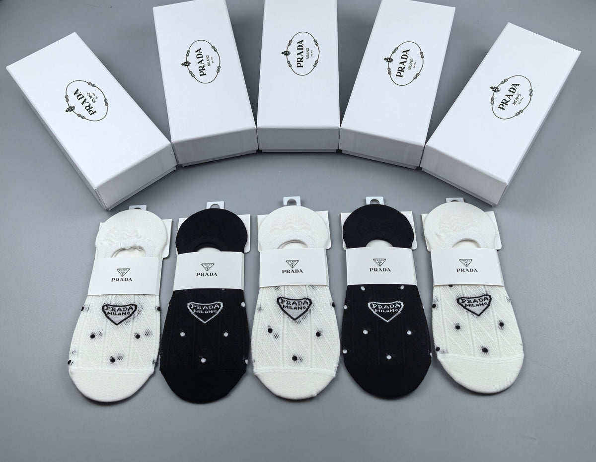 Prada Combed Cotton No-Show Socks - 5-Pair Box
