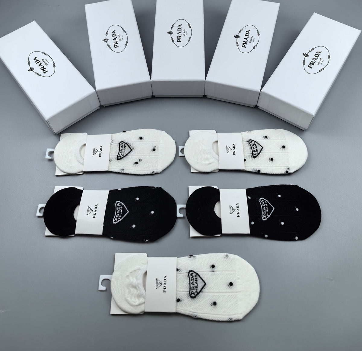 Prada Combed Cotton No-Show Socks - 5-Pair Box