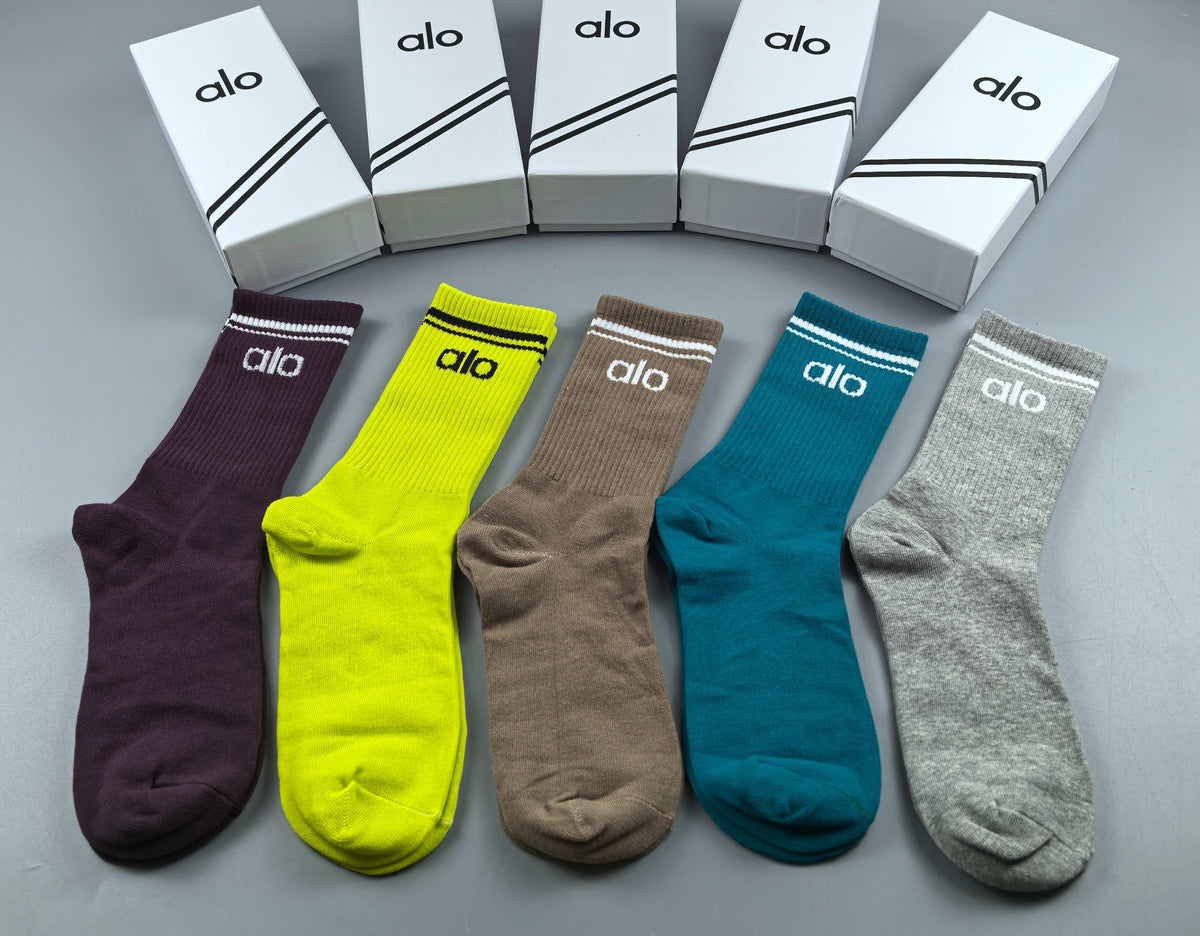 Alo Contrast Wordmarks Crew Socks - 5-Pair Set