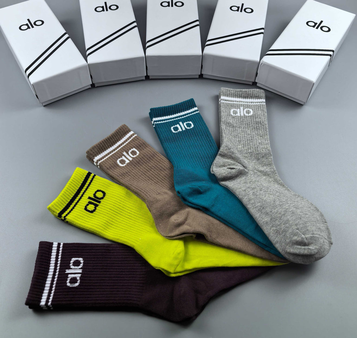 Alo Contrast Wordmarks Crew Socks - 5-Pair Set