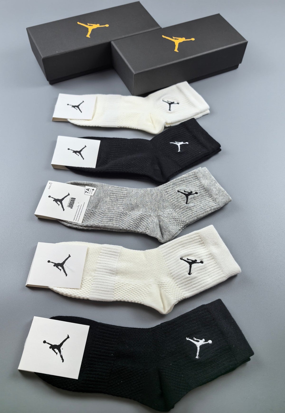 Jordan Cotton Visible Cuff, Colour And Emblem Details Crew Socks - 5-Pair Set