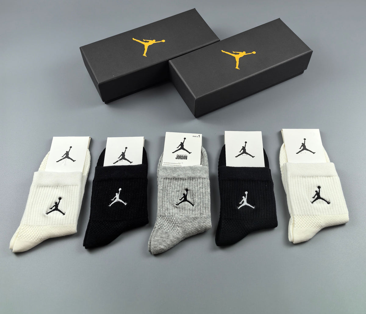 Jordan Cotton Visible Cuff, Colour And Emblem Details Crew Socks - 5-Pair Set