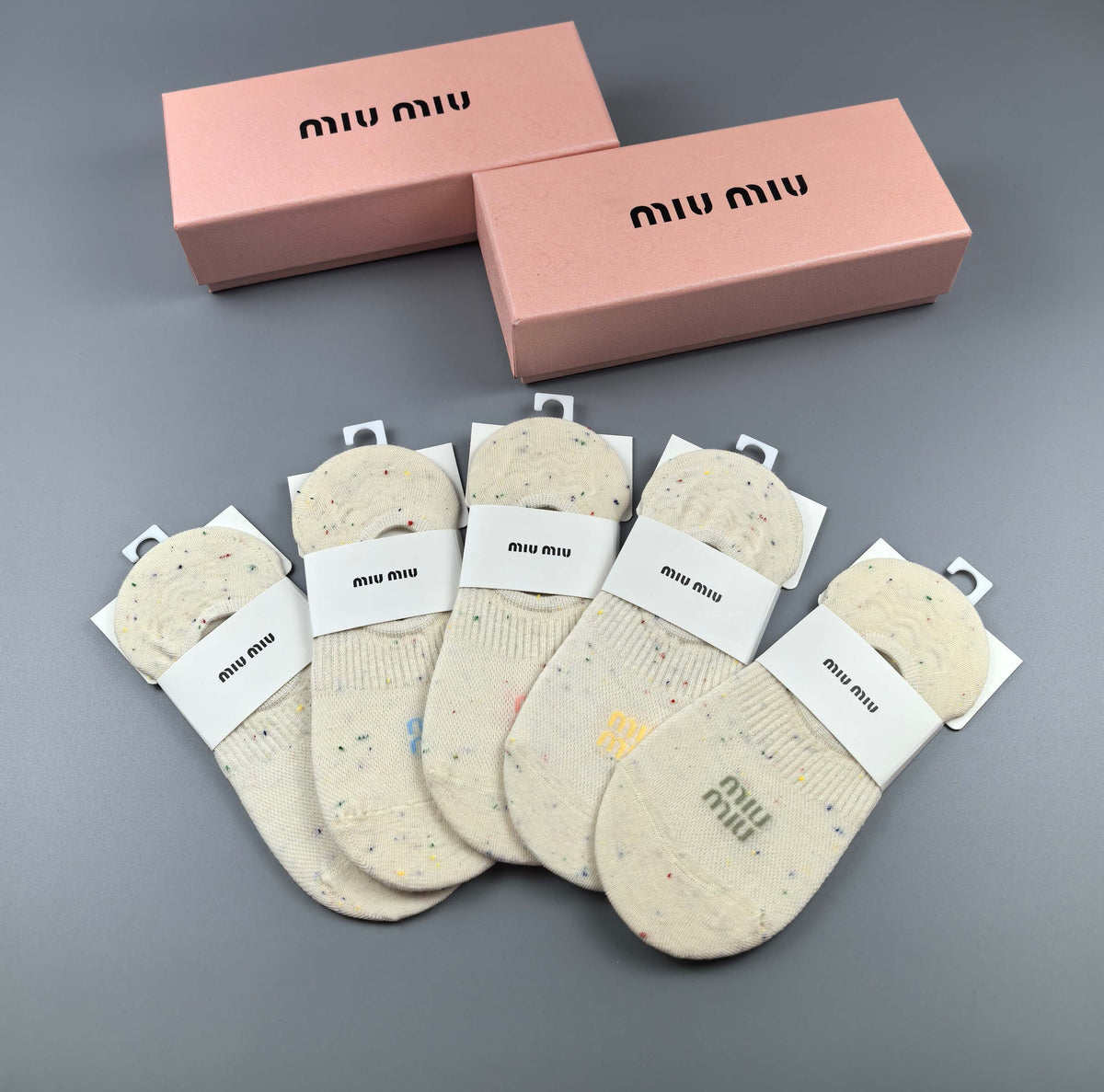 Miu Miu Combed cotton Visible Logo, Stripe Or Motif Details No-Show Socks
