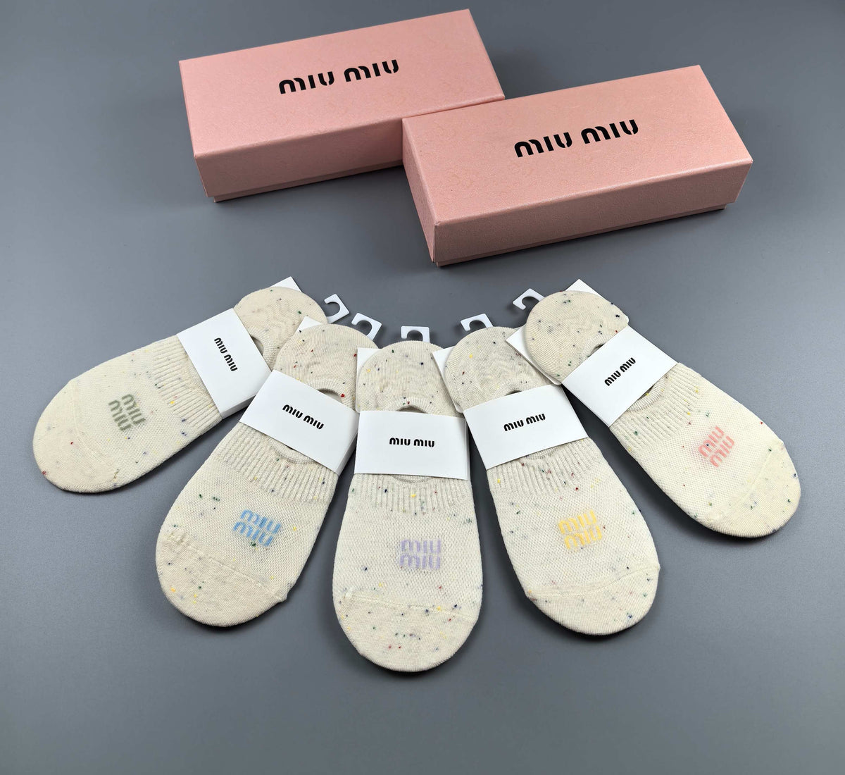 Miu Miu Combed cotton Visible Logo, Stripe Or Motif Details No-Show Socks