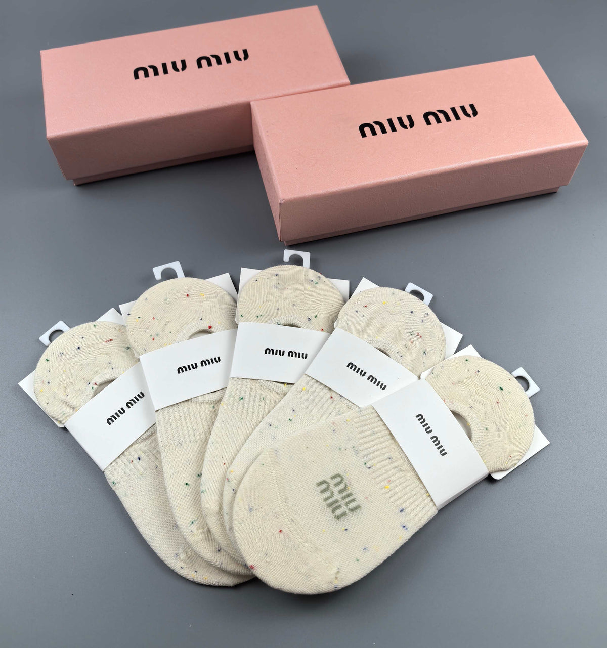 Miu Miu Cotton Visible Branded Cuff Or Emblem Details No-Show Socks - 5-Pair Set