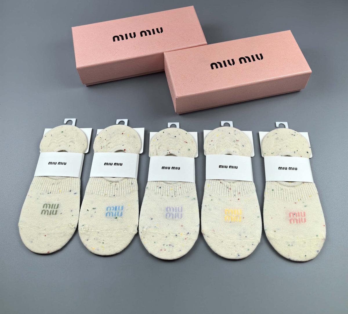 Miu Miu Cotton Visible Branded Cuff Or Emblem Details No-Show Socks - 5-Pair Set