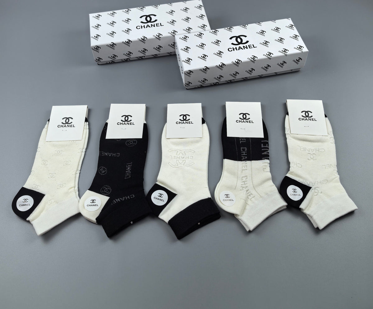 Chanel Cotton Short Socks - 5-Pair Box