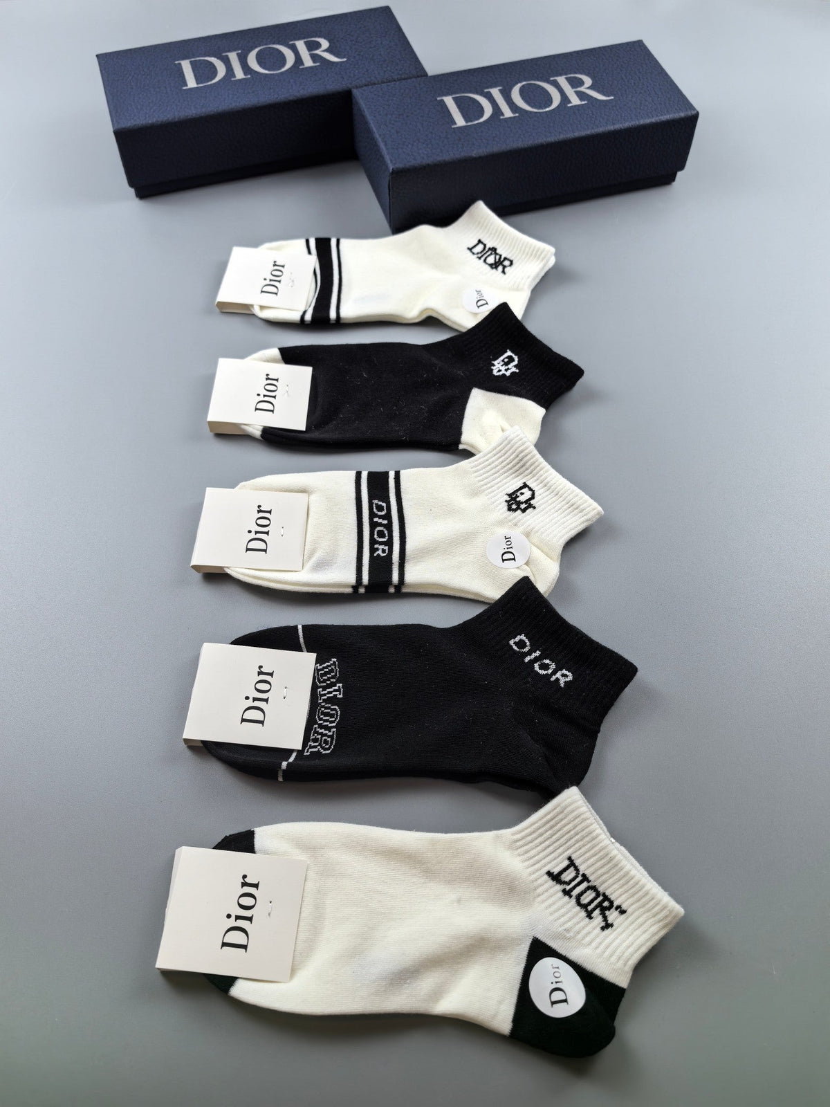 Dior Cotton Visible Cuff, Colour And Emblem Details No-Show Socks - 5-Pair Set