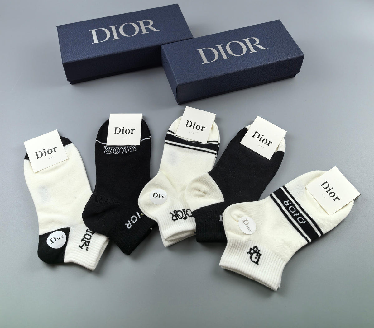 Dior Cotton Visible Cuff, Colour And Emblem Details No-Show Socks - 5-Pair Set
