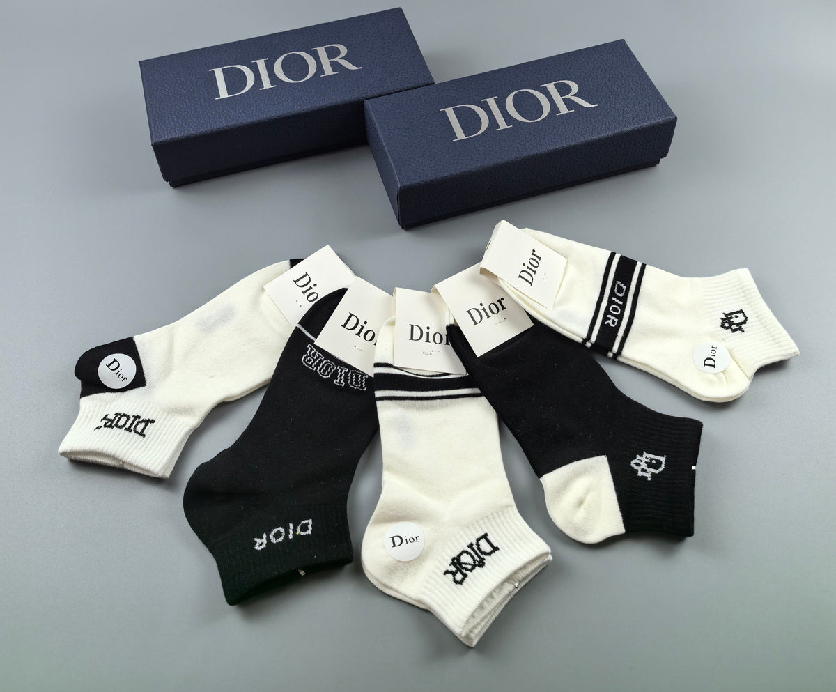 Dior Cotton Visible Cuff, Colour And Emblem Details No-Show Socks - 5-Pair Set
