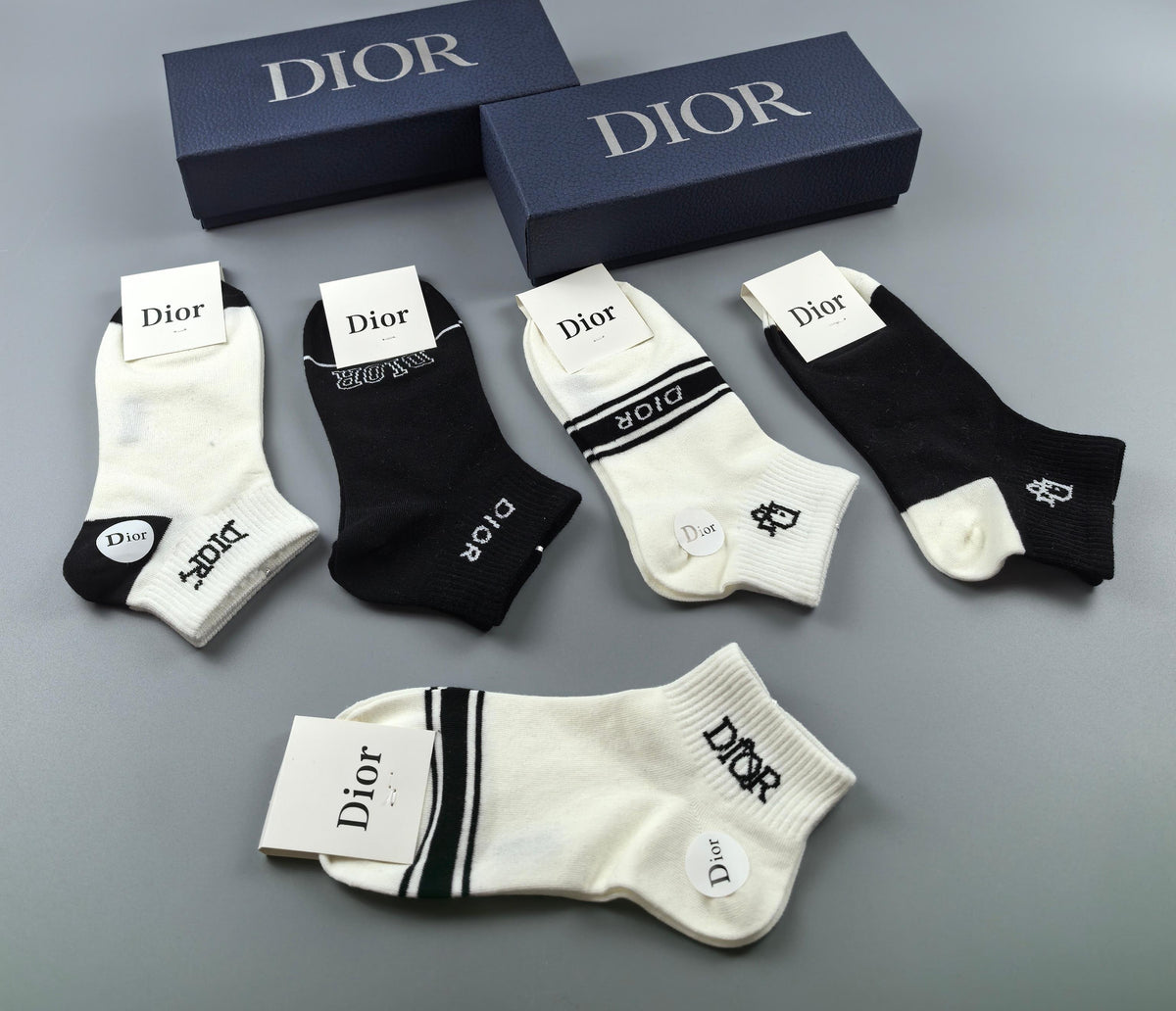 Dior Cotton Visible Cuff, Colour And Emblem Details No-Show Socks - 5-Pair Set