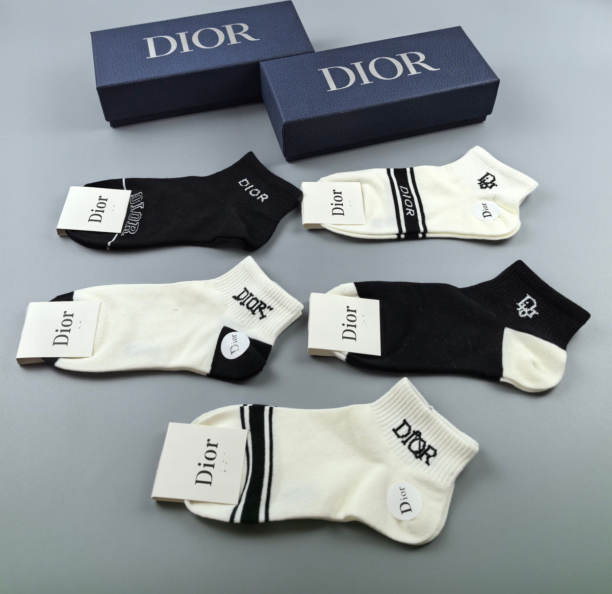 Dior Cotton Visible Cuff, Colour And Emblem Details No-Show Socks - 5-Pair Set