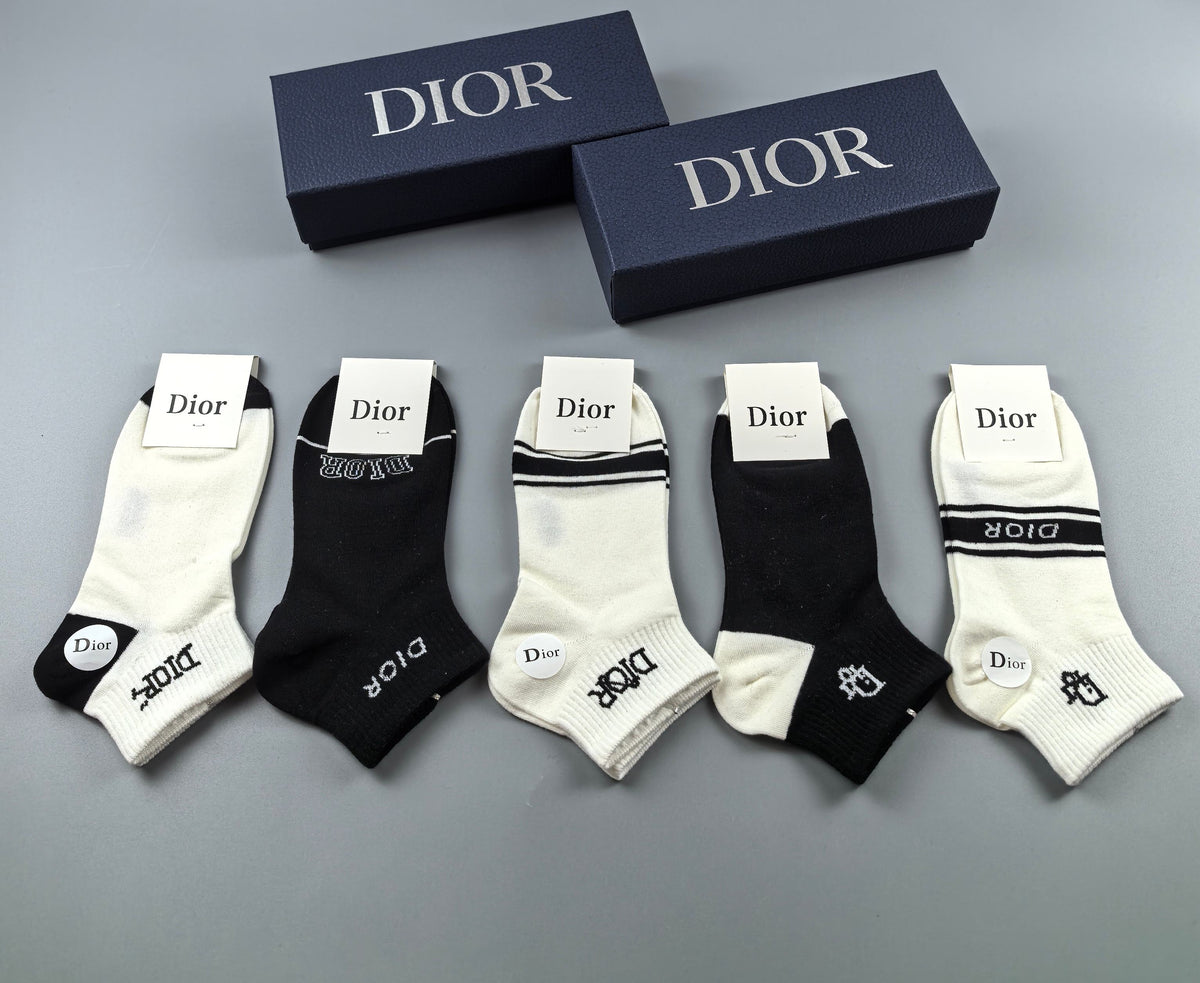 Dior Cotton Visible Cuff, Colour And Emblem Details No-Show Socks - 5-Pair Set