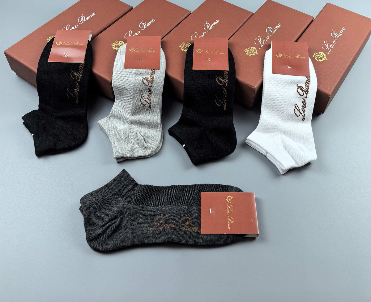 Loro Piana Restrained Wordmarks Ankle Socks - 5-Pair Set