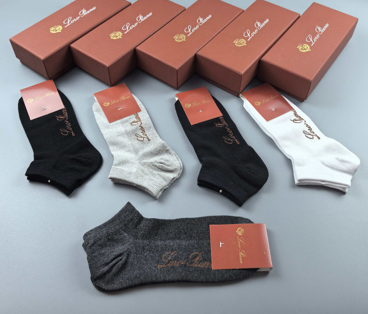 Loro Piana Restrained Wordmarks Ankle Socks - 5-Pair Set