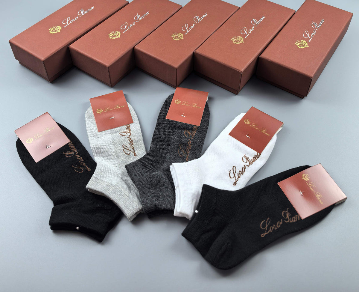 Loro Piana Restrained Wordmarks Ankle Socks - 5-Pair Set