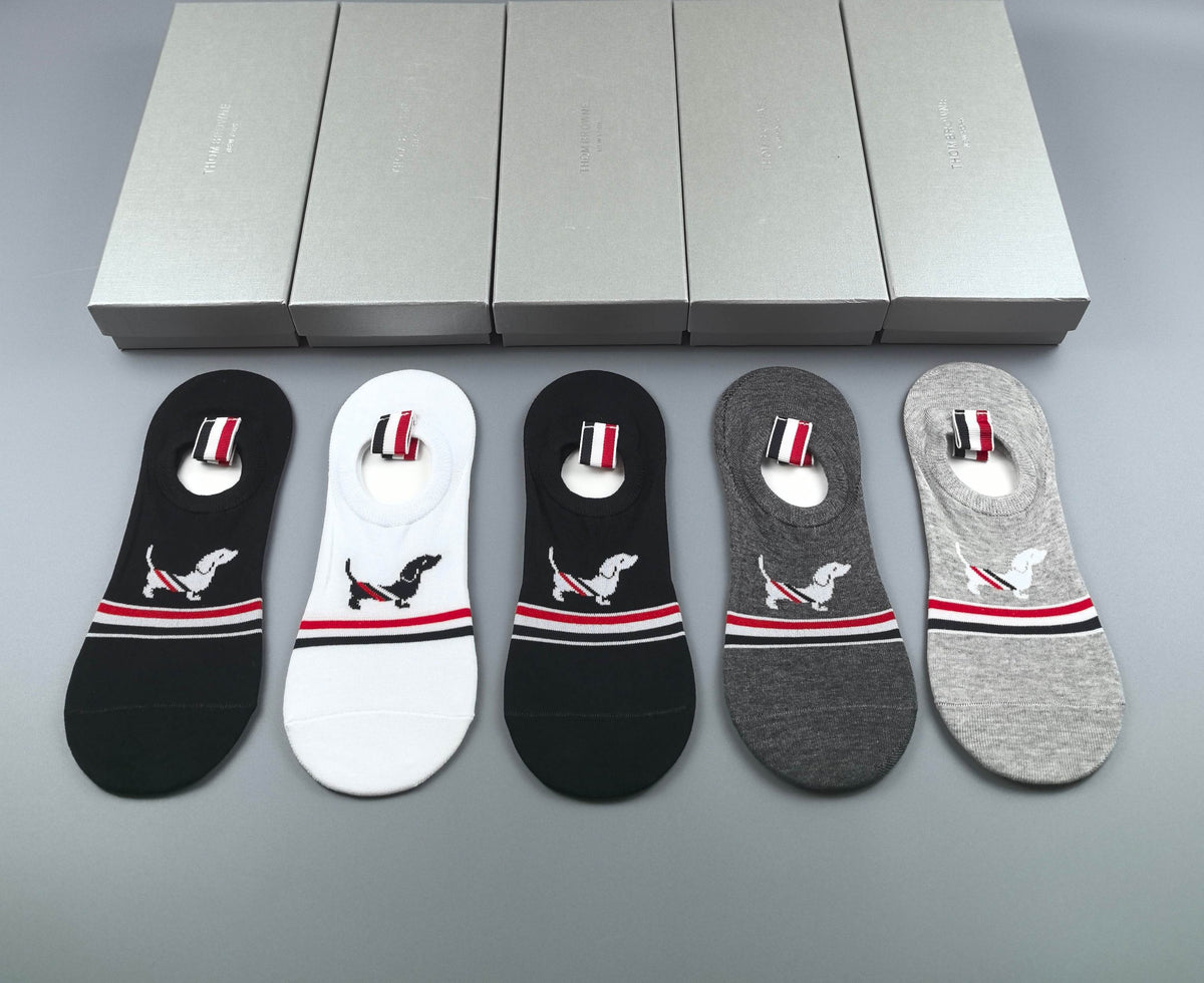 Thom Browne Cotton No-Show Socks - 5-Pair Set