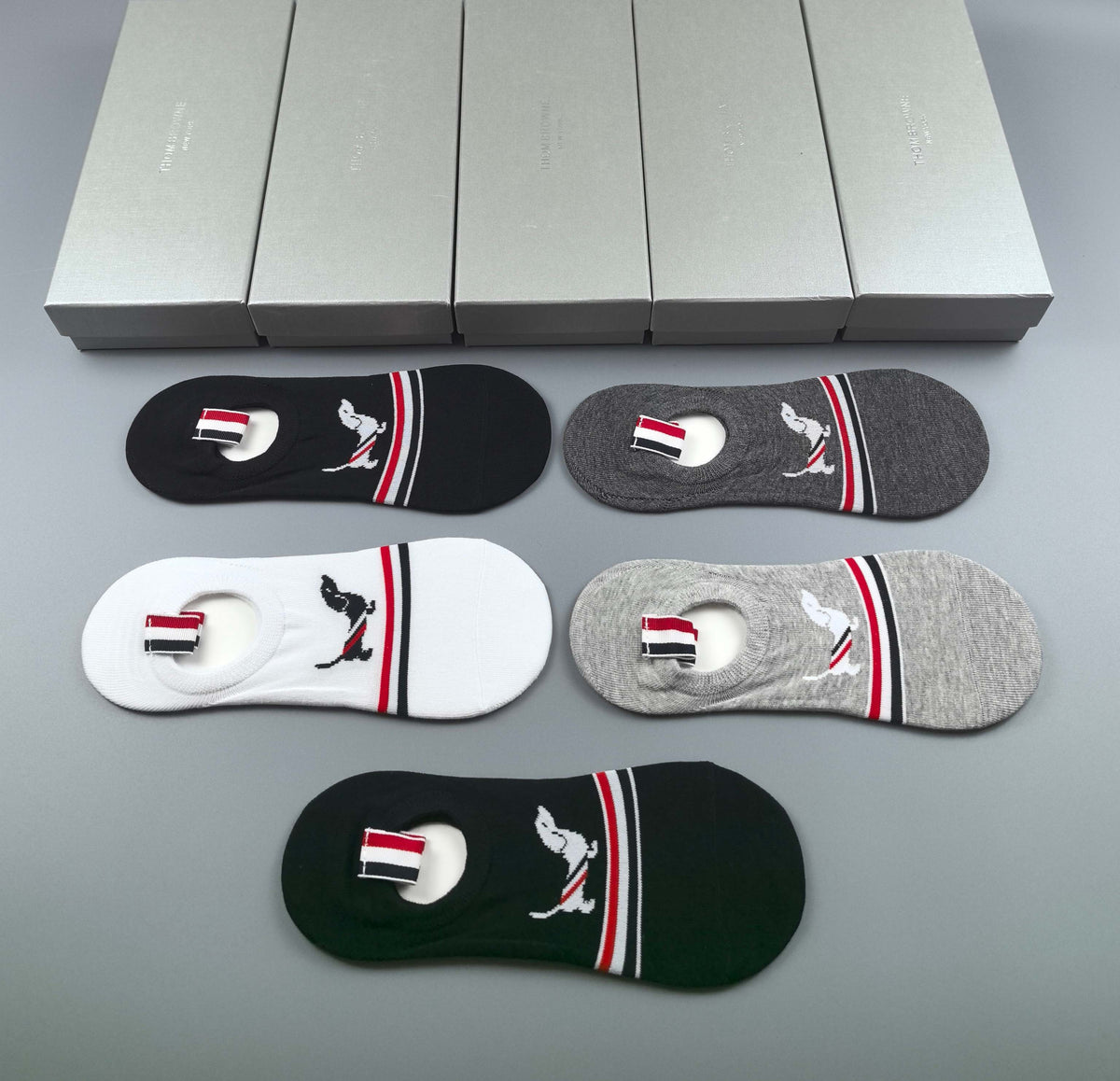Thom Browne Cotton No-Show Socks - 5-Pair Pack