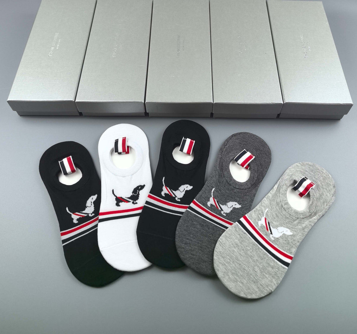 Thom Browne Cotton No-Show Socks - 5-Pair Pack