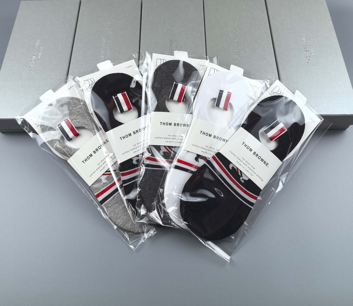 Thom Browne Cotton No-Show Socks - 5-Pair Pack