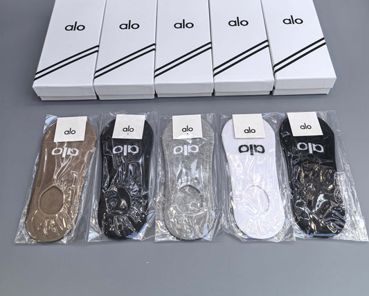 Alo Cotton Visible Colour, Cuff And Emblem Details No-Show Socks - 5-Pair Set