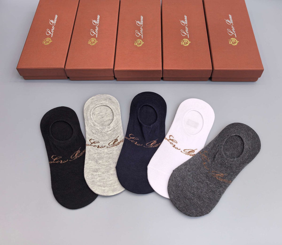 Loro Piana Restrained Wordmarks No-Show Socks - 5-Pair Set