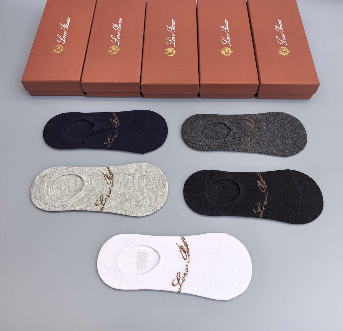 Loro Piana Restrained Wordmarks No-Show Socks - 5-Pair Set