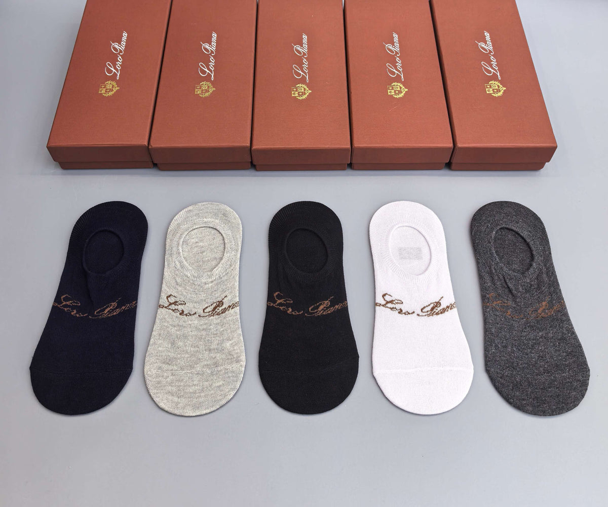 Loro Piana Restrained Wordmarks No-Show Socks - 5-Pair Set