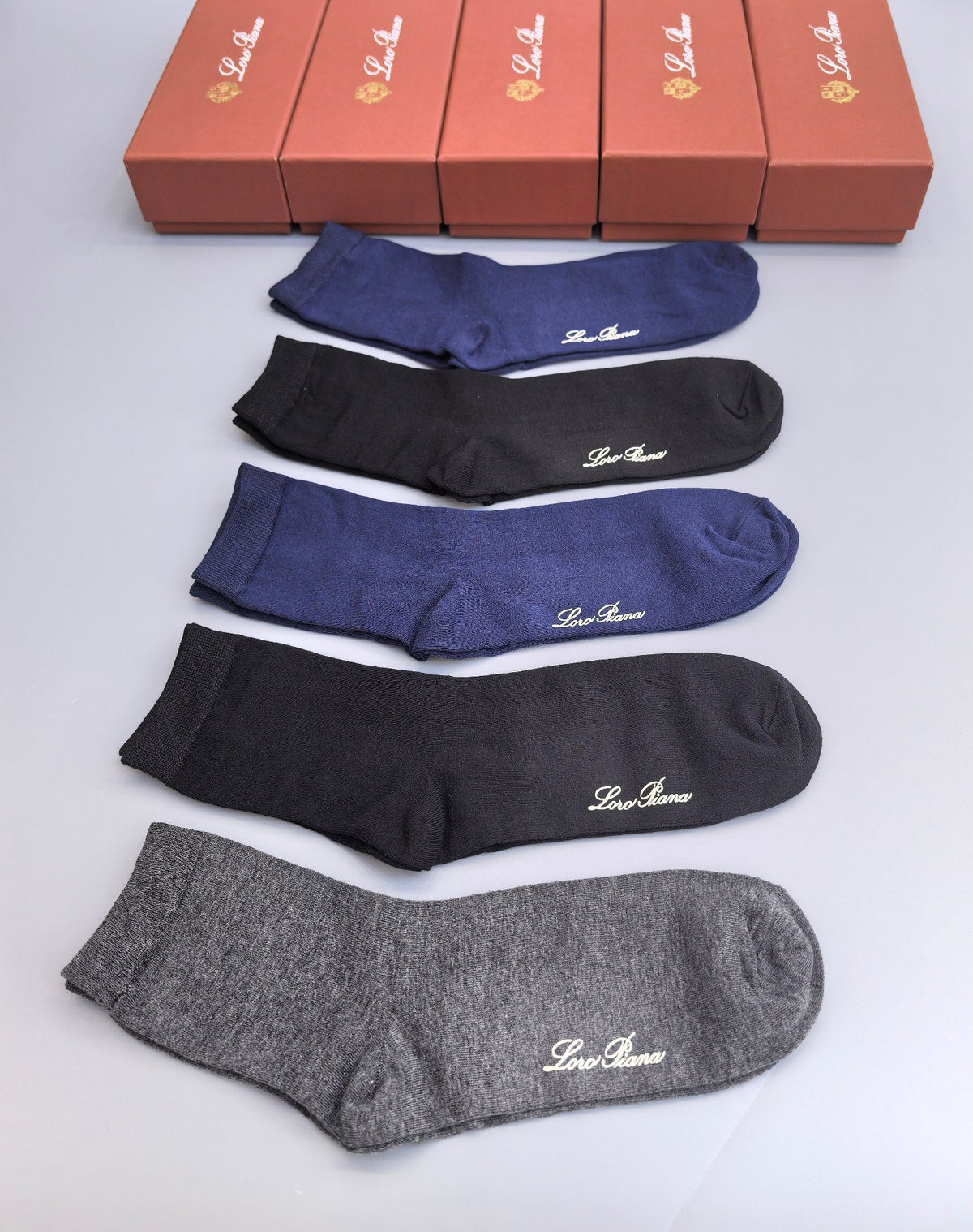 Loro Piana Restrained Wordmarks Ankle Socks - 5-Pair Set