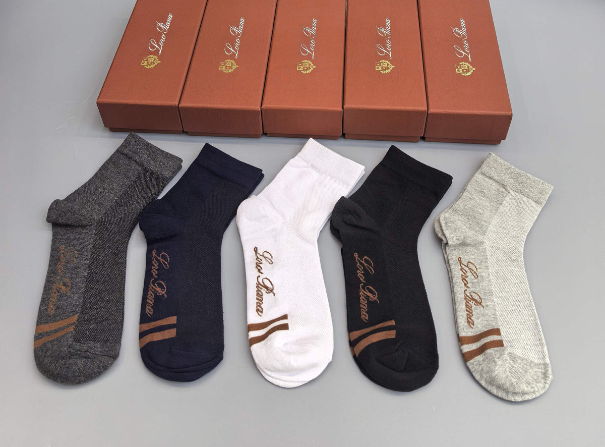 Loro Piana Restrained Wordmarks Crew Socks - 5-Pair Set