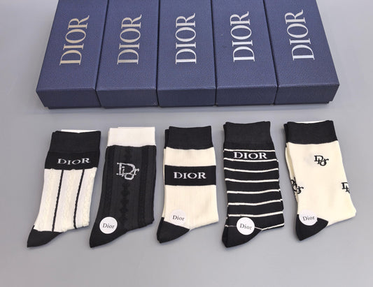 Dior Black and White Crew Crew Socks 5-Pair Box Collection