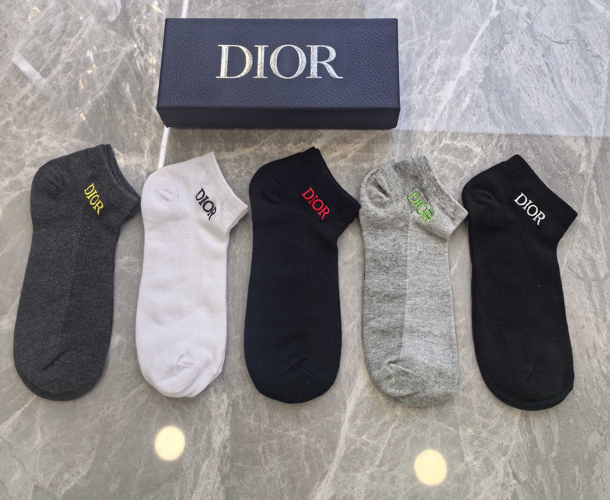 Dior Visible Branded Cuff Or Emblem Details No-Show Socks - 5-Pair Set