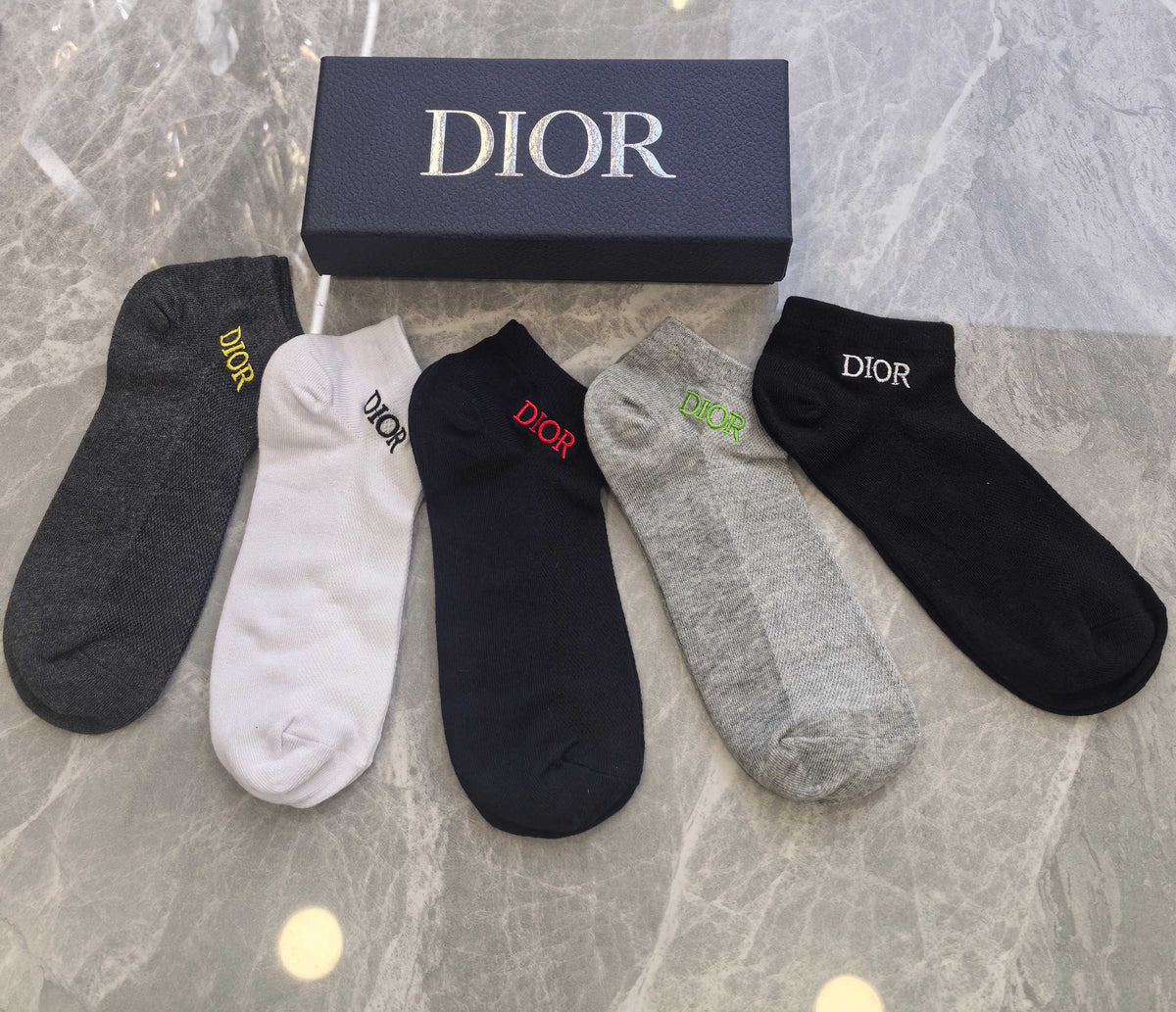 Dior Visible Branded Cuff Or Emblem Details No-Show Socks - 5-Pair Set