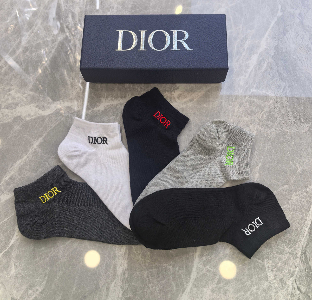 Dior Visible Branded Cuff Or Emblem Details No-Show Socks - 5-Pair Set